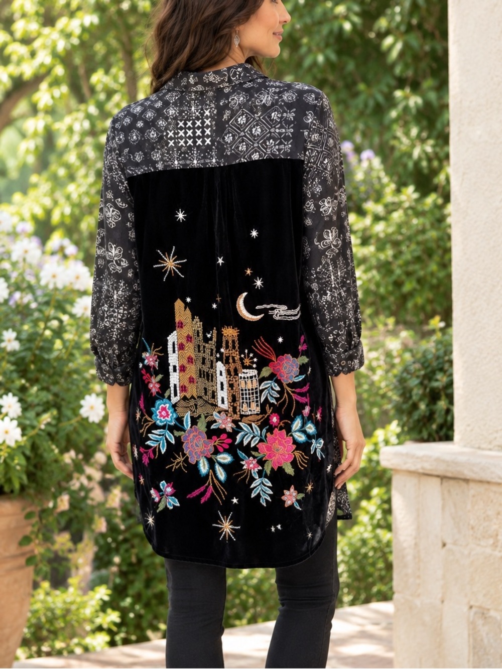 Johnny Was Workshop 100% Silk Embroidered plush Velvet Blouse/Tunic. Worn once - Picture 3 of 15